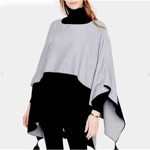 🆕 Ann Taylor Colorblock Tassel Poncho Cape - Grey/Navy
